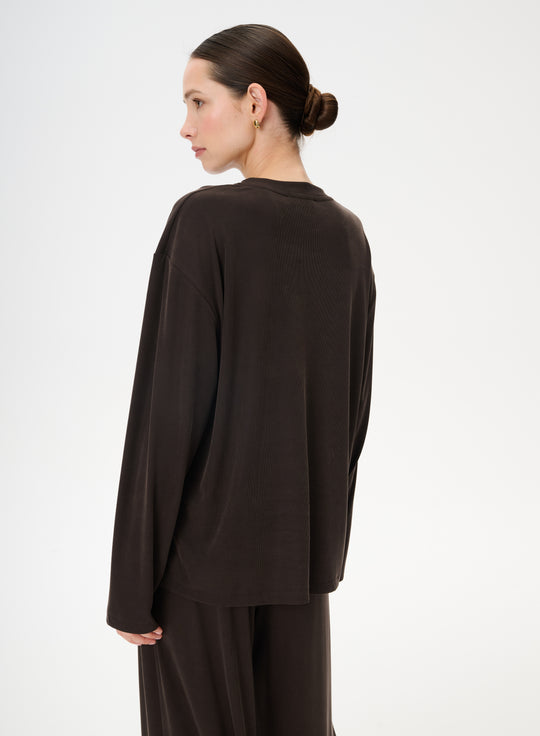 Longsleeve z delikatnej dzianiny w kolorze brązowym - Anthony