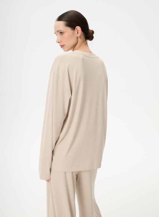 Longsleeve z delikatnej dzianiny w kolorze beżowym - Anthony
