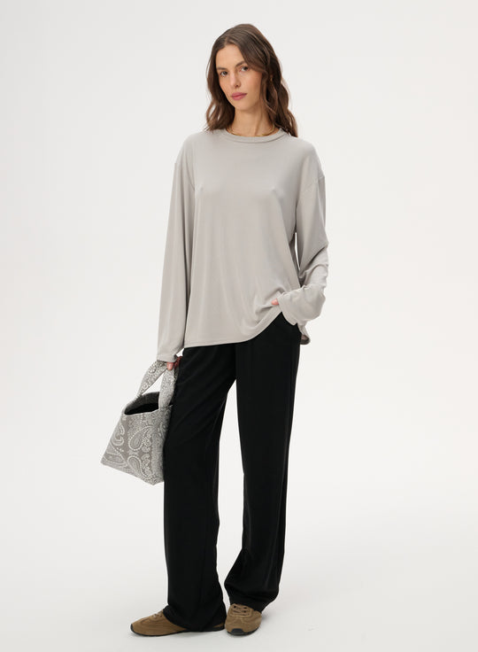 Long-sleeved top made of delicate grey knit fabric - Anthony