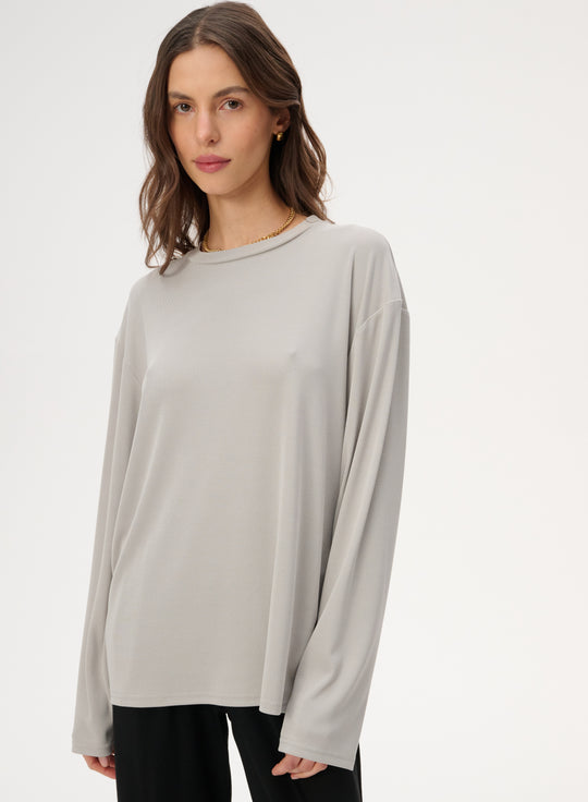 Long-sleeved top made of delicate grey knit fabric - Anthony