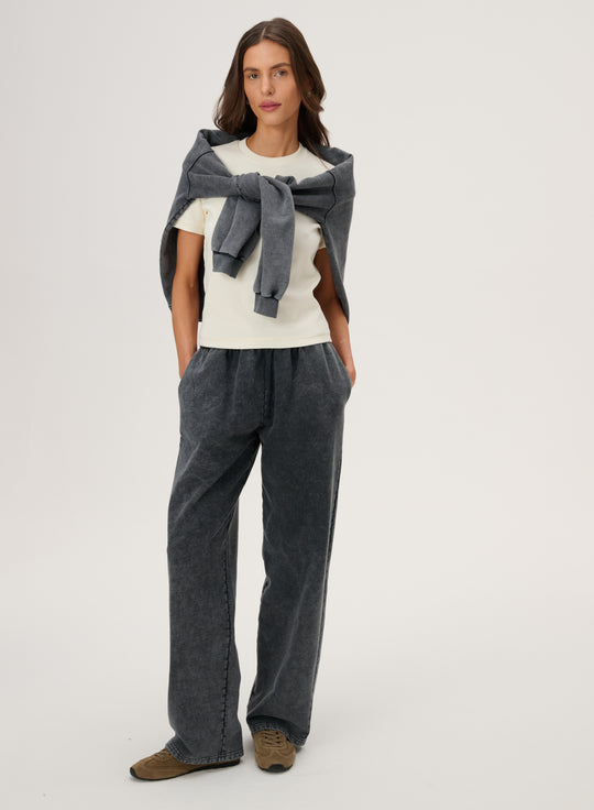 Wide-leg cotton knit trousers in grey - Bruno