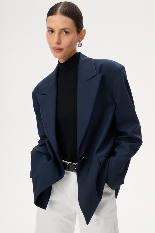 Navy blue oversized virgin wool jacket - Cate