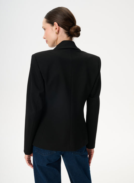 Black double-breasted knit blazer with a defined waist - Clavel