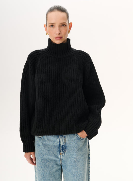 Black chunky merino wool turtleneck - Cobel