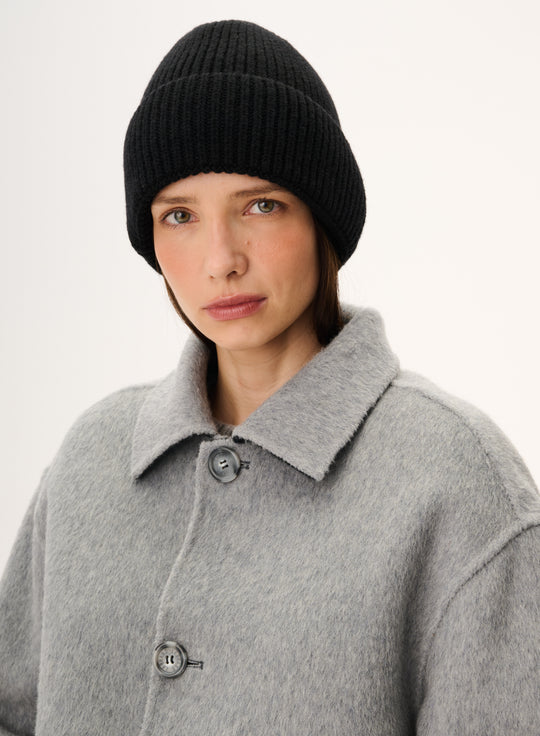 Black merino wool beanie - Delia
