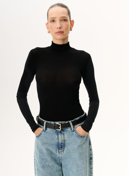 Black stretch knit turtleneck - Emma