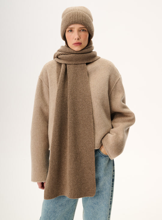 Szalik z wełny merino w kolorze taupe- Helly