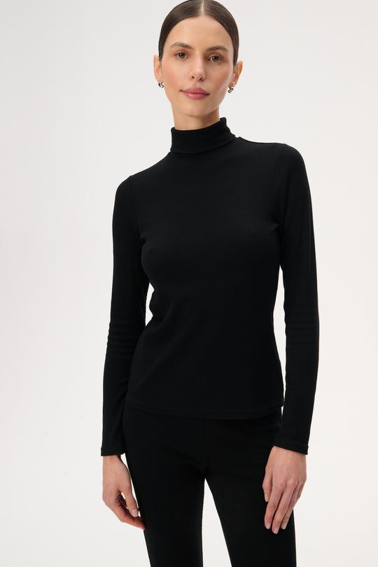 Sweter z cienkiej dzianiny z golfem czarny - Marvin