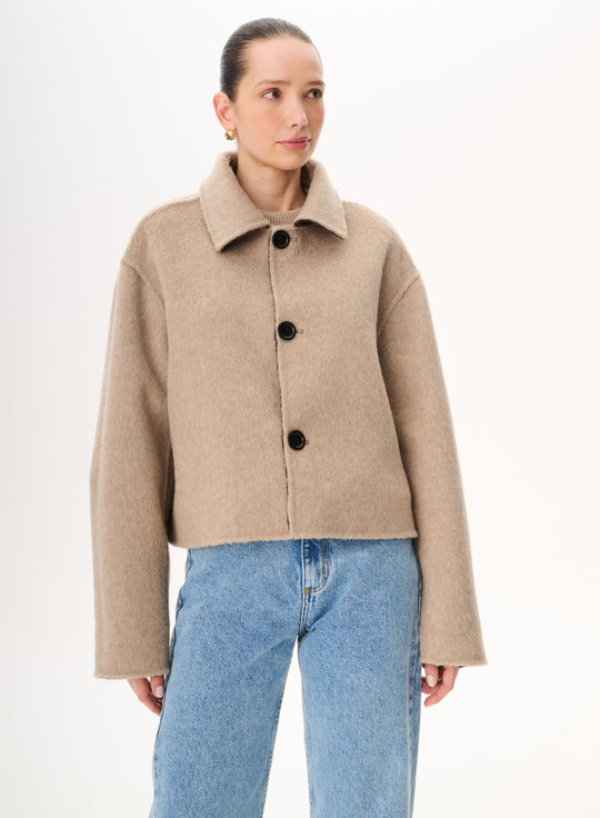 Reversible boxy wool jacket in brown - Monie