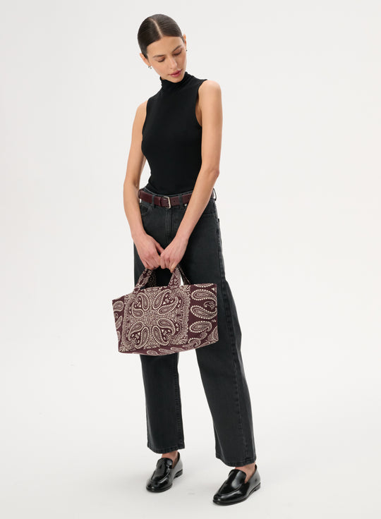 Torba mini typu shopper burgund z printem - Mia