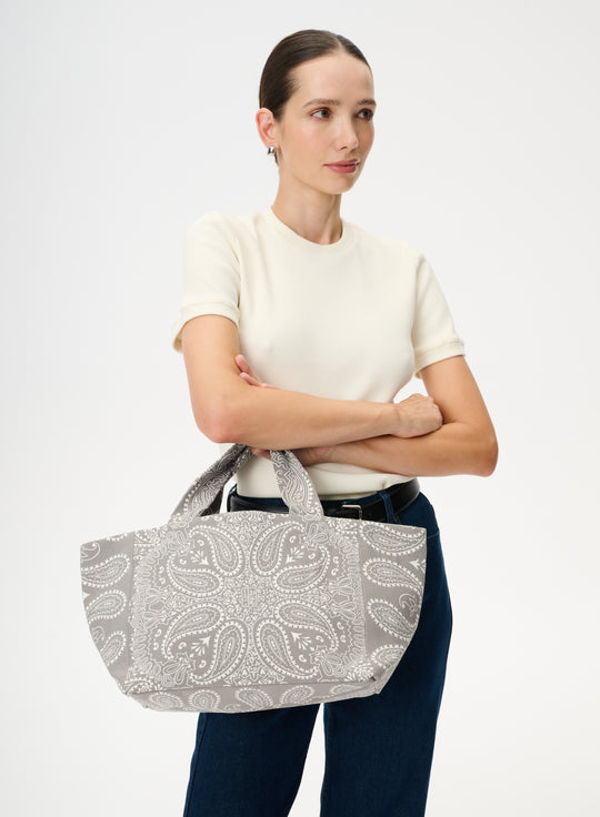 Torba mini typu shopper szara z printem - Mia