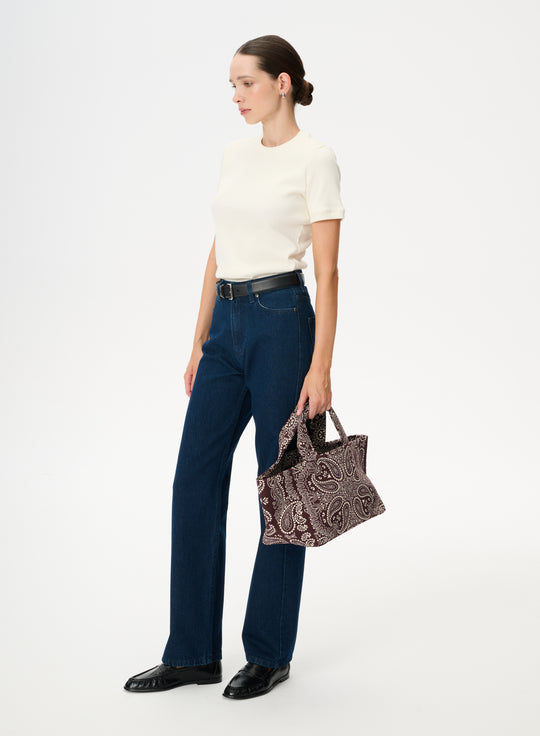 Torba mini typu shopper burgund z printem - Mia