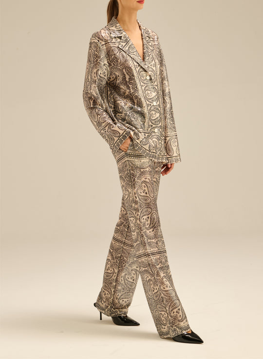 Shimmering fabric trousers with ecru print - Jagger