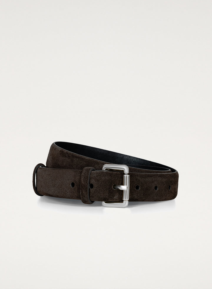 Pasek z zamszu w brązowym kolorze ze srebrną klamrą - Lirone