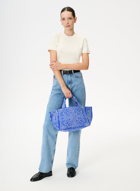 Cornflower blue mini shopper bag with print - Mia