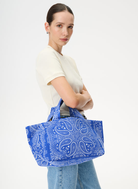 Cornflower blue mini shopper bag with print - Mia