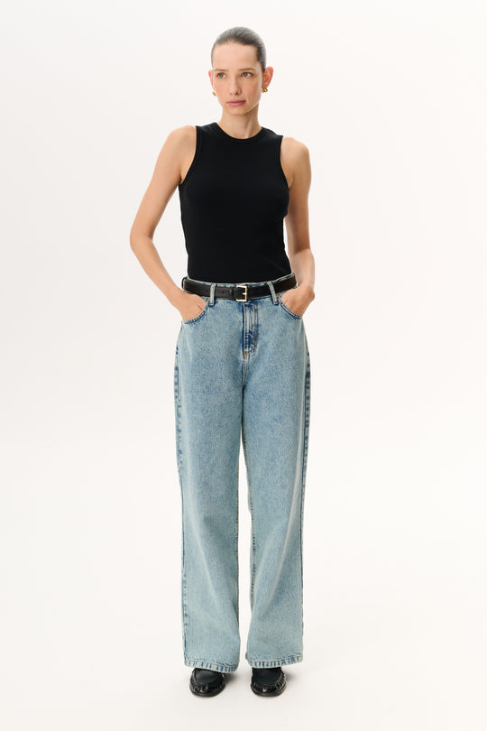 Fitted cotton tank top in black - Annie