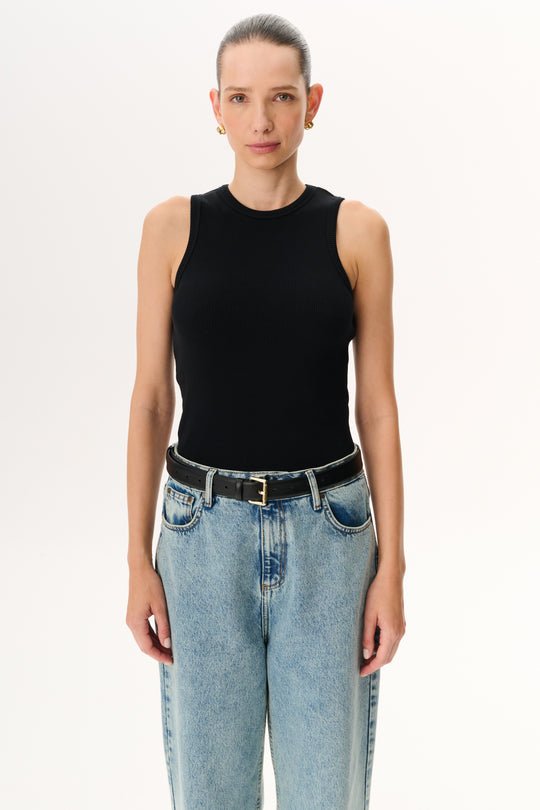 Fitted cotton tank top in black - Annie