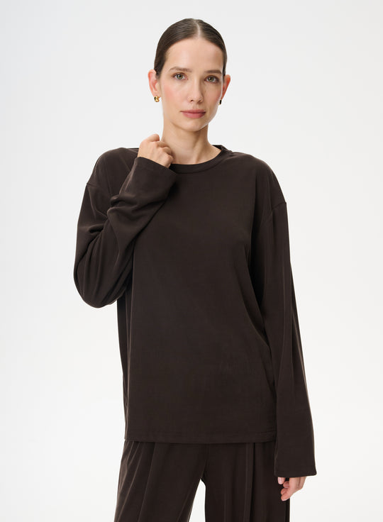 Longsleeve z delikatnej dzianiny w kolorze brązowym - Anthony