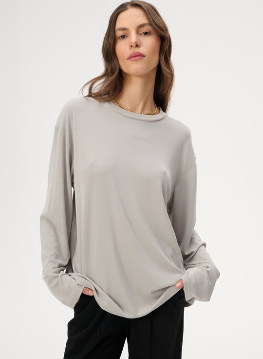 Long-sleeved top made of delicate grey knit fabric - Anthony