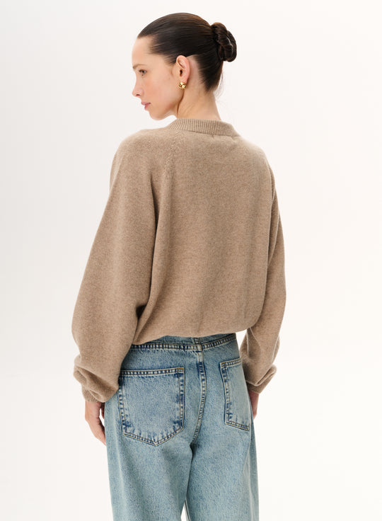 Светр з мериносової вовни crewneck classic у бежевому кольорі — Beth