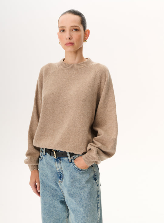 Светр з мериносової вовни crewneck classic у бежевому кольорі — Beth