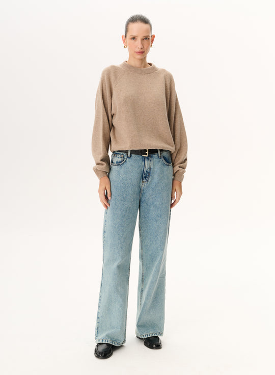 Светр з мериносової вовни crewneck classic у бежевому кольорі — Beth