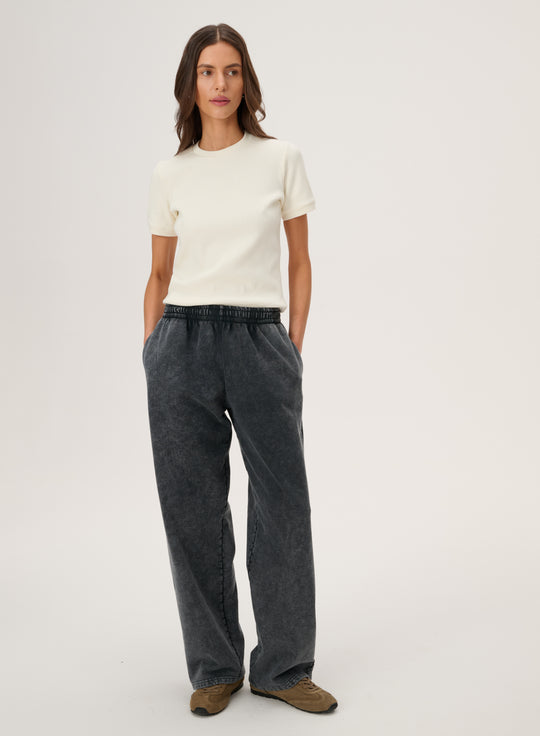 Wide-leg cotton knit trousers in grey - Bruno