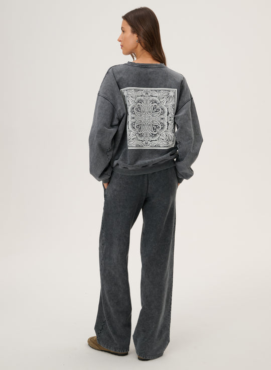 Wide-leg cotton knit trousers in grey - Bruno