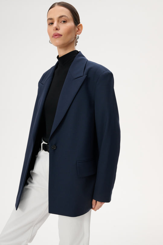 Navy blue oversized virgin wool jacket - Cate