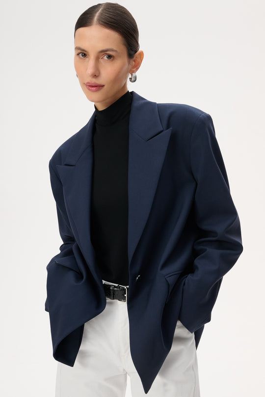 Navy blue oversized virgin wool jacket - Cate