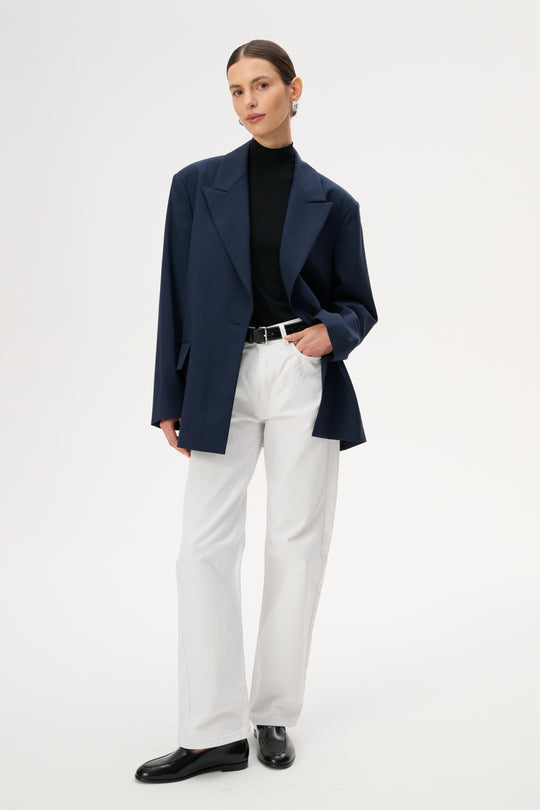 Navy blue oversized virgin wool jacket - Cate