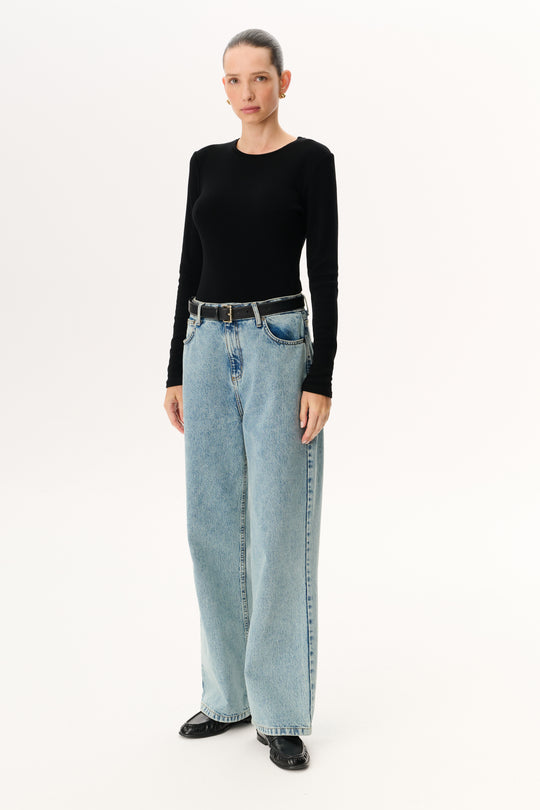 Black stretchy knit long-sleeve top - Cherry