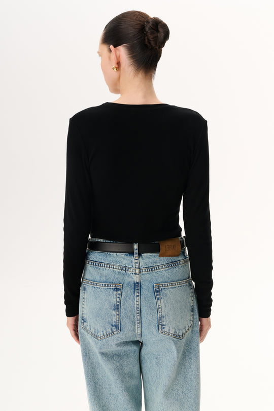 Black stretchy knit long-sleeve top - Cherry