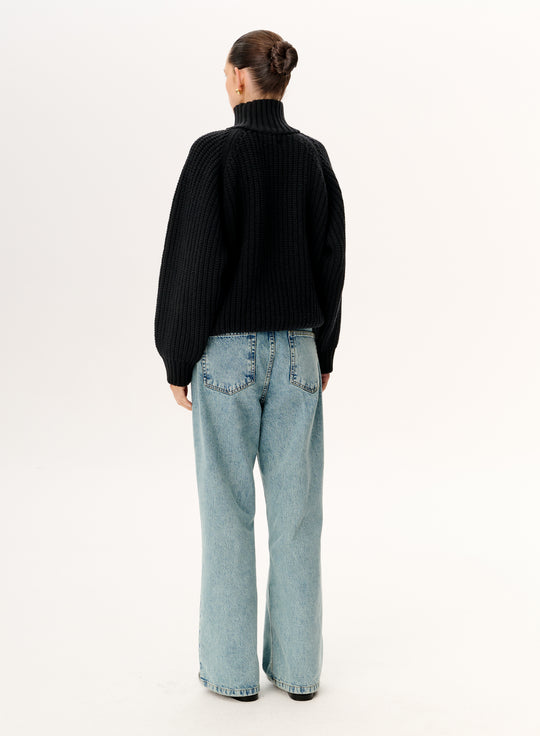 Black chunky merino wool turtleneck - Cobel