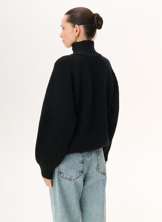 Black chunky merino wool turtleneck - Cobel
