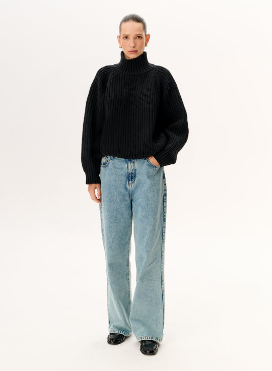 Black chunky merino wool turtleneck - Cobel