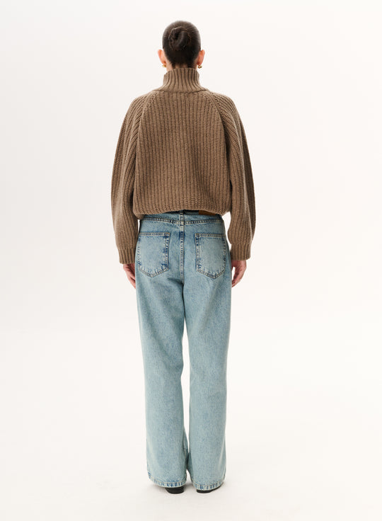 Taupe merino wool turtleneck sweater - Cobel