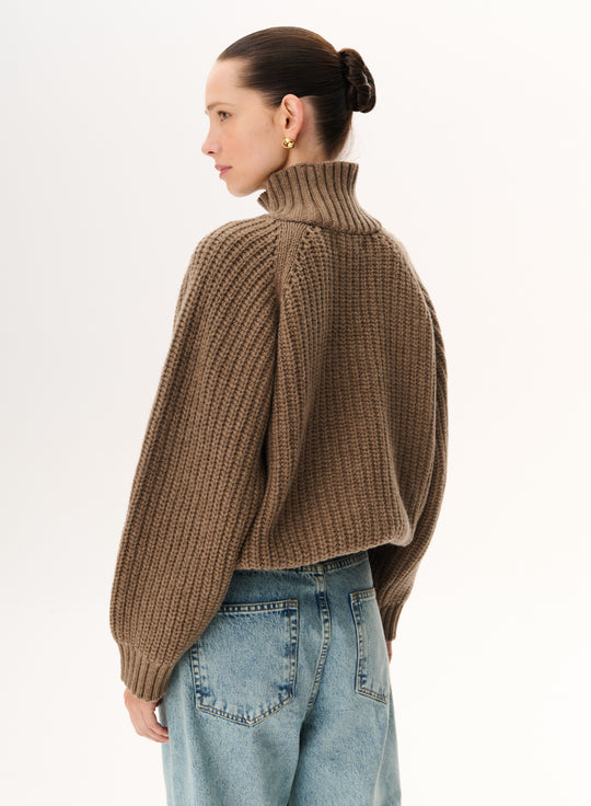 Taupe merino wool turtleneck sweater - Cobel
