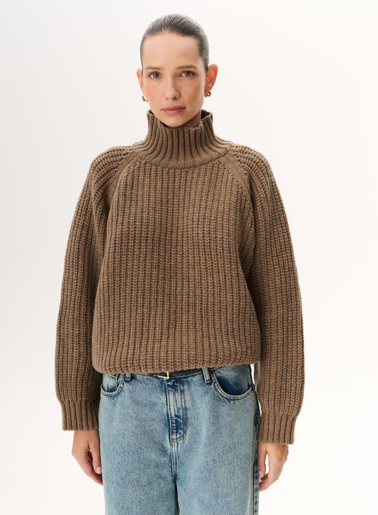 Taupe merino wool turtleneck sweater - Cobel
