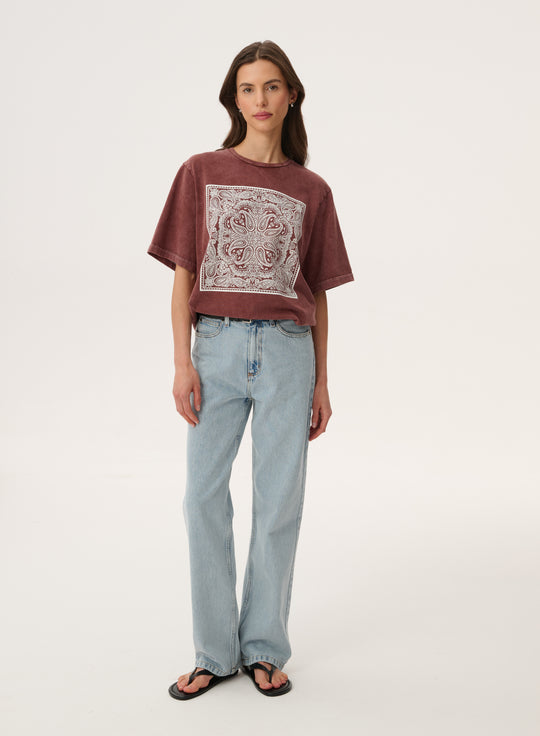 Brown bandana print T-shirt with a washed effect - Danny