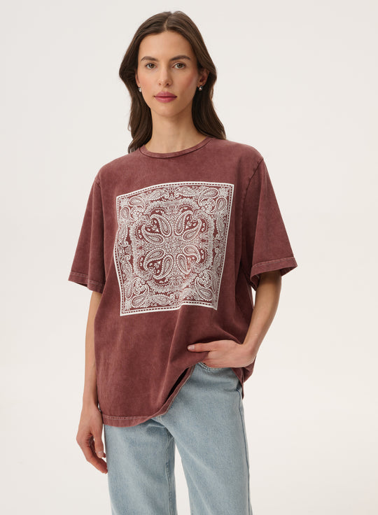Brown bandana print T-shirt with a washed effect - Danny