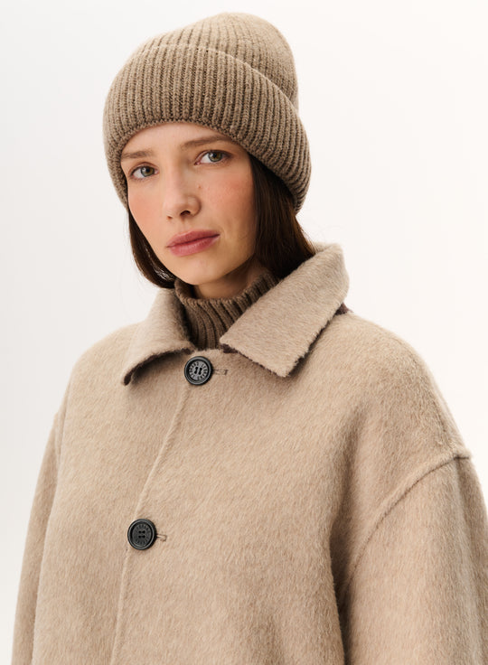 Czapka z wełny merino w kolorze taupe- Delia