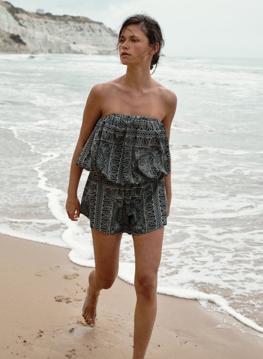 Black cotton shorts with loose fit and bandana print - Elio