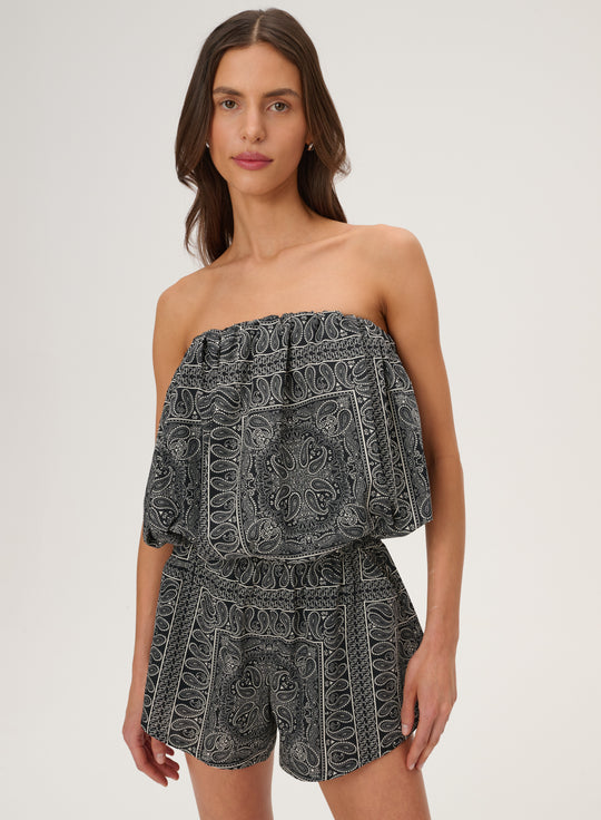 Black cotton shorts with loose fit and bandana print - Elio