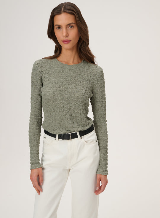 Sage Green Stretchy Knit Long Sleeve Top - Faro