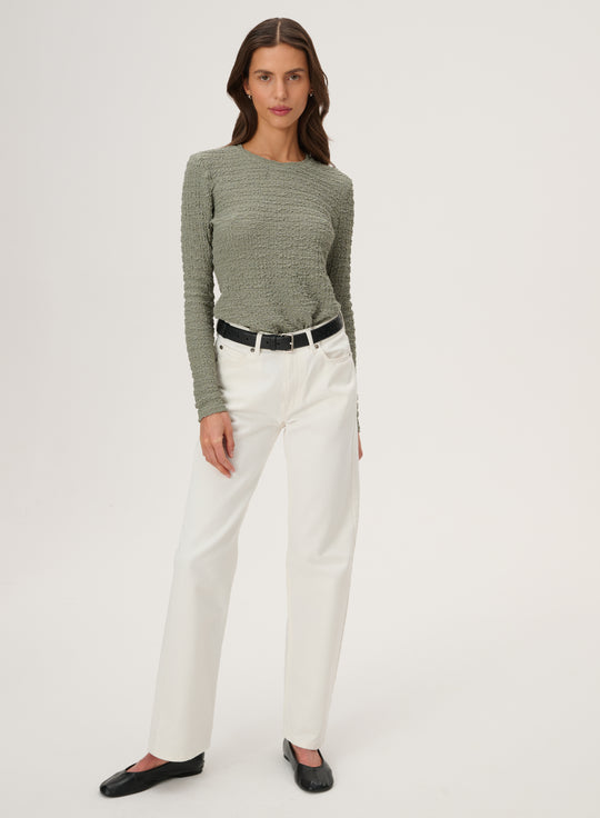 Sage Green Stretchy Knit Long Sleeve Top - Faro