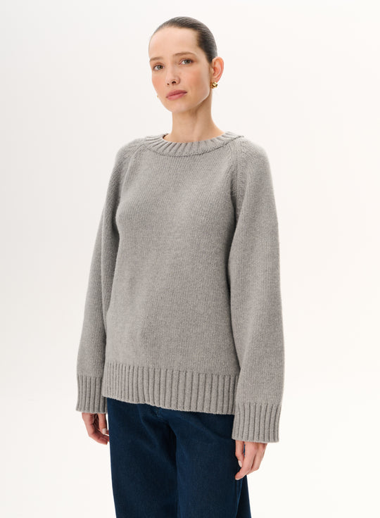 Sweter z mięsistej wełny merino crewneck w kolorze szarym - Farren