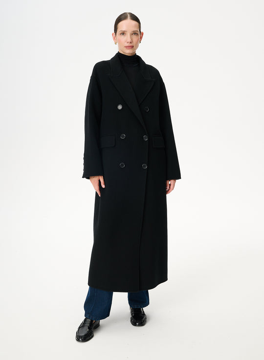 Virgin Wool Maxi Coat with Double Breasted Fastening - Joel