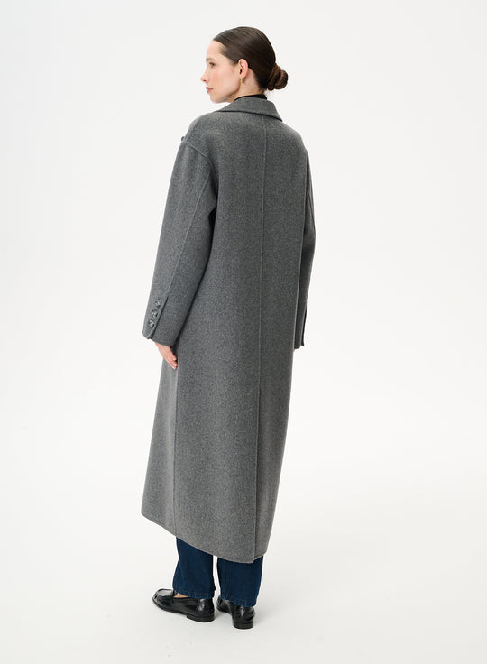 Maxi coat in virgin wool with double-breasted fastening grey - Joel